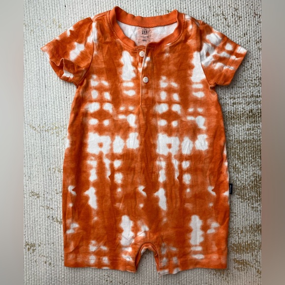 BABY GAP Orange White Tie-Dye Baby Henley Summer Romper | Size 12-18 Months - Picture 2 of 6
